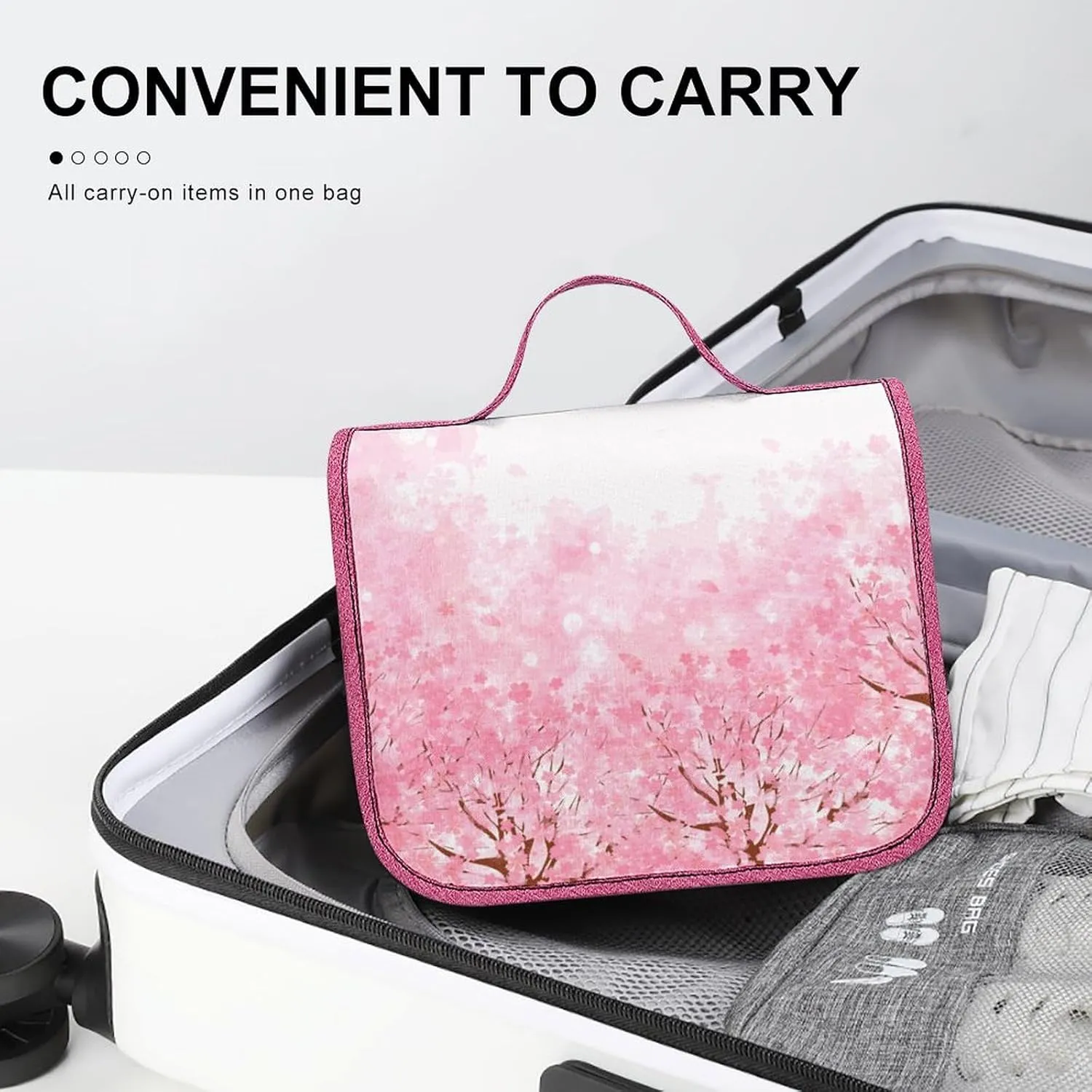 Christmas Theme,Travel Toiletry Hanging Bag Waterproof Bags,Celebration Baubles Snowflakes,Makeup bag Organizers, Cosmetic Travel-Sized Container,Large Capacity for Women,Grey Red