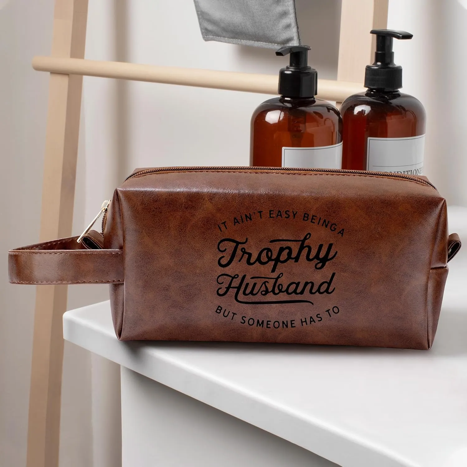 Christmas Valentines Fathers Day Birthday Gifts for Husband from Wife, Best Husband Ever Gifts Waterproof Leather Toiletry Bag for Men