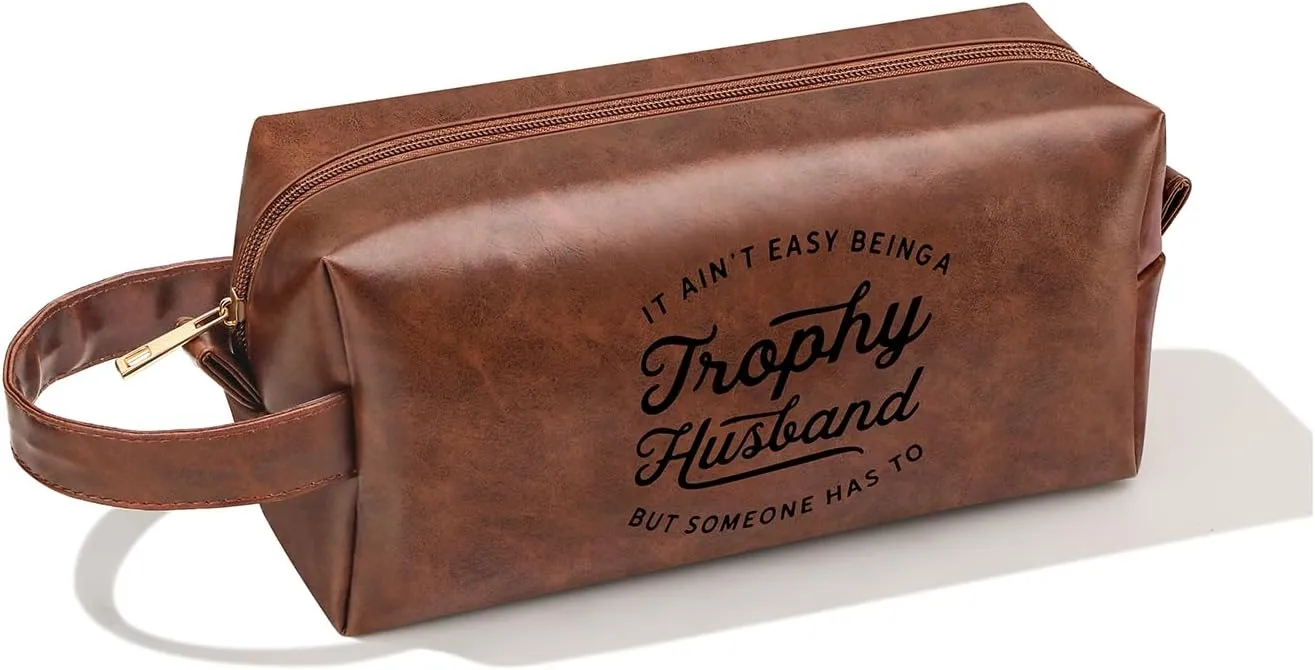 Christmas Valentines Fathers Day Birthday Gifts for Husband from Wife, Best Husband Ever Gifts Waterproof Leather Toiletry Bag for Men