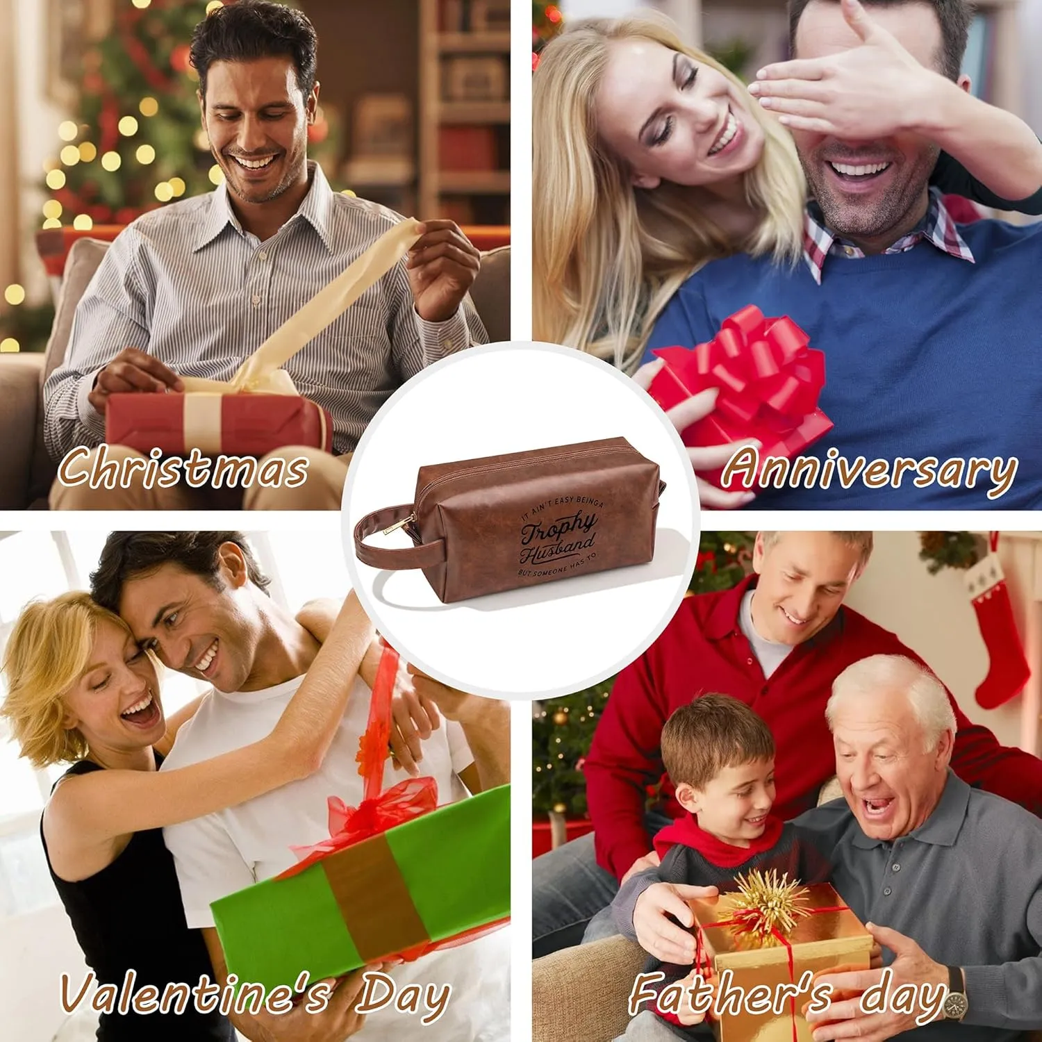 Christmas Valentines Fathers Day Birthday Gifts for Husband from Wife, Best Husband Ever Gifts Waterproof Leather Toiletry Bag for Men