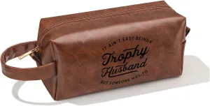 Christmas Valentines Fathers Day Birthday Gifts for Husband from Wife, Best Husband Ever Gifts Waterproof Leather Toiletry Bag for Men