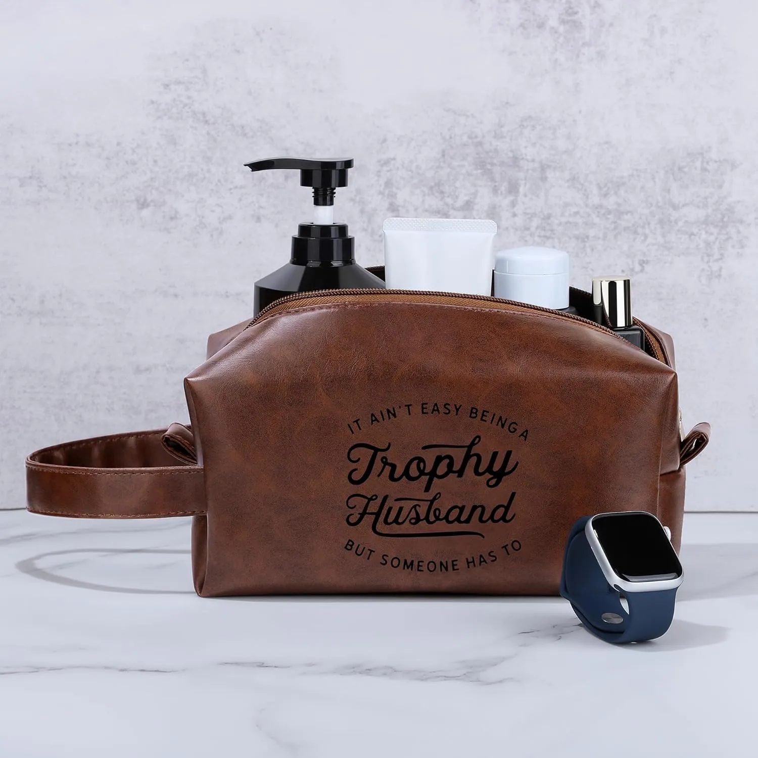 Christmas Valentines Fathers Day Birthday Gifts for Husband from Wife, Best Husband Ever Gifts Waterproof Leather Toiletry Bag for Men