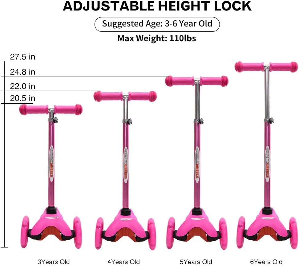 ChromeWheels Scooter for Kids, Deluxe 3 Wheel Scooter for Toddlers 4 Adjustable Height Glider with Kick Scooters, Lean to Steer with LED Flashing Light for Ages 3-6 Girls Boys
