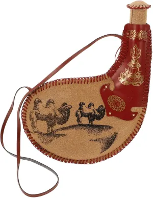 Ciieeo Bota Wine Bag, Traditional Spanish Bota Bag Vintage Leather Wine Skin Bota Wine Bag Wine Flask Pouch Beverage Bottle Photograph Props for Camping 30cm Camel