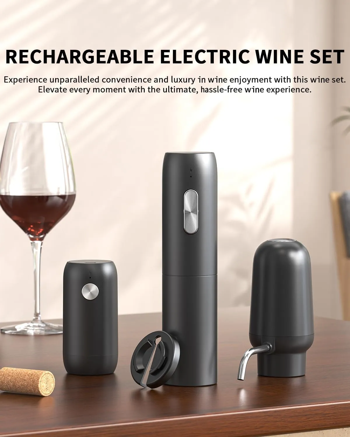 CIRCLE JOY Electric Wine Bottle Opener Set Rechargeable 5-in-1 Wine Set with Foil Cutter, Electric Wine Opener, Electric 2in-1 Wine Aerator & Pourer, Electric Vacuum Wine Stopper, Black Silver