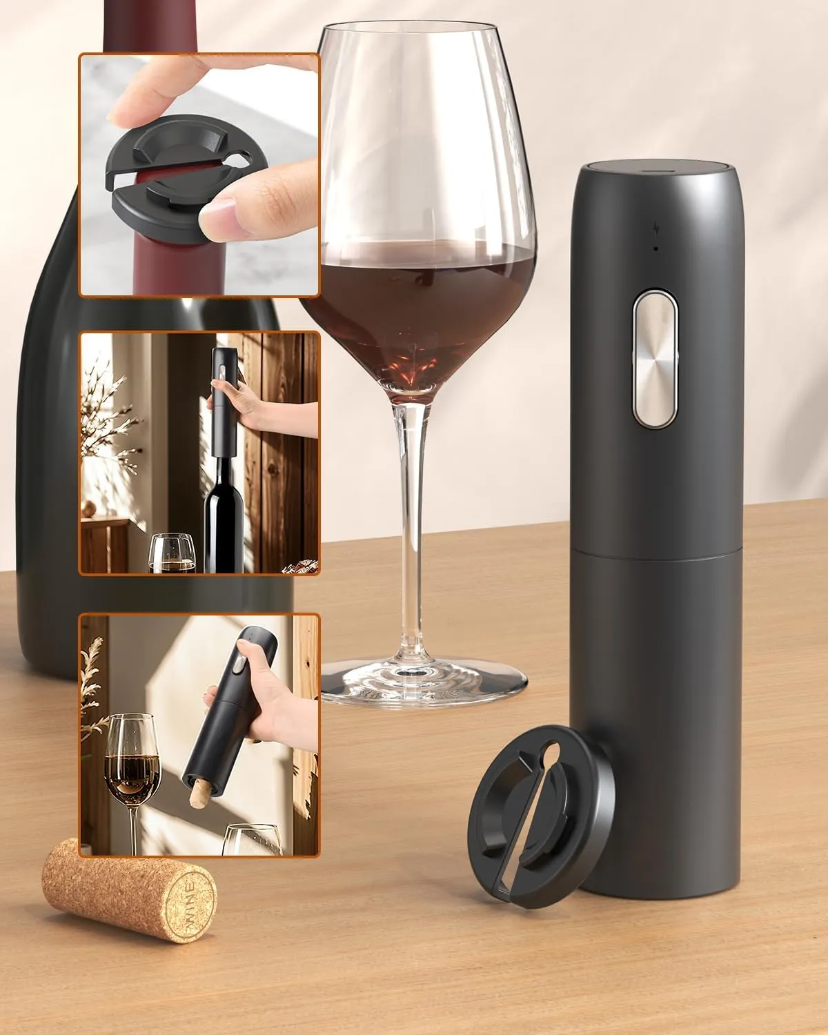 CIRCLE JOY Electric Wine Bottle Opener Set Rechargeable 5-in-1 Wine Set with Foil Cutter, Electric Wine Opener, Electric 2in-1 Wine Aerator & Pourer, Electric Vacuum Wine Stopper, Black Silver
