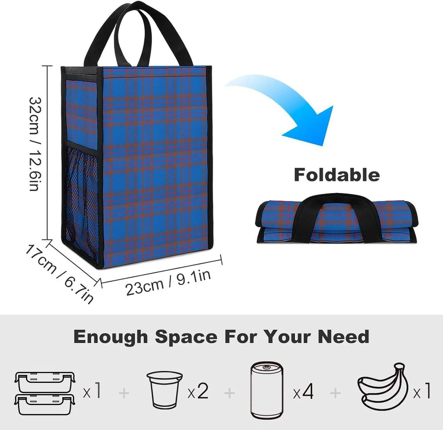 Clan Elliot Tartan Chiffon Portable Large Capacity Folding Insulation Bag Unisex