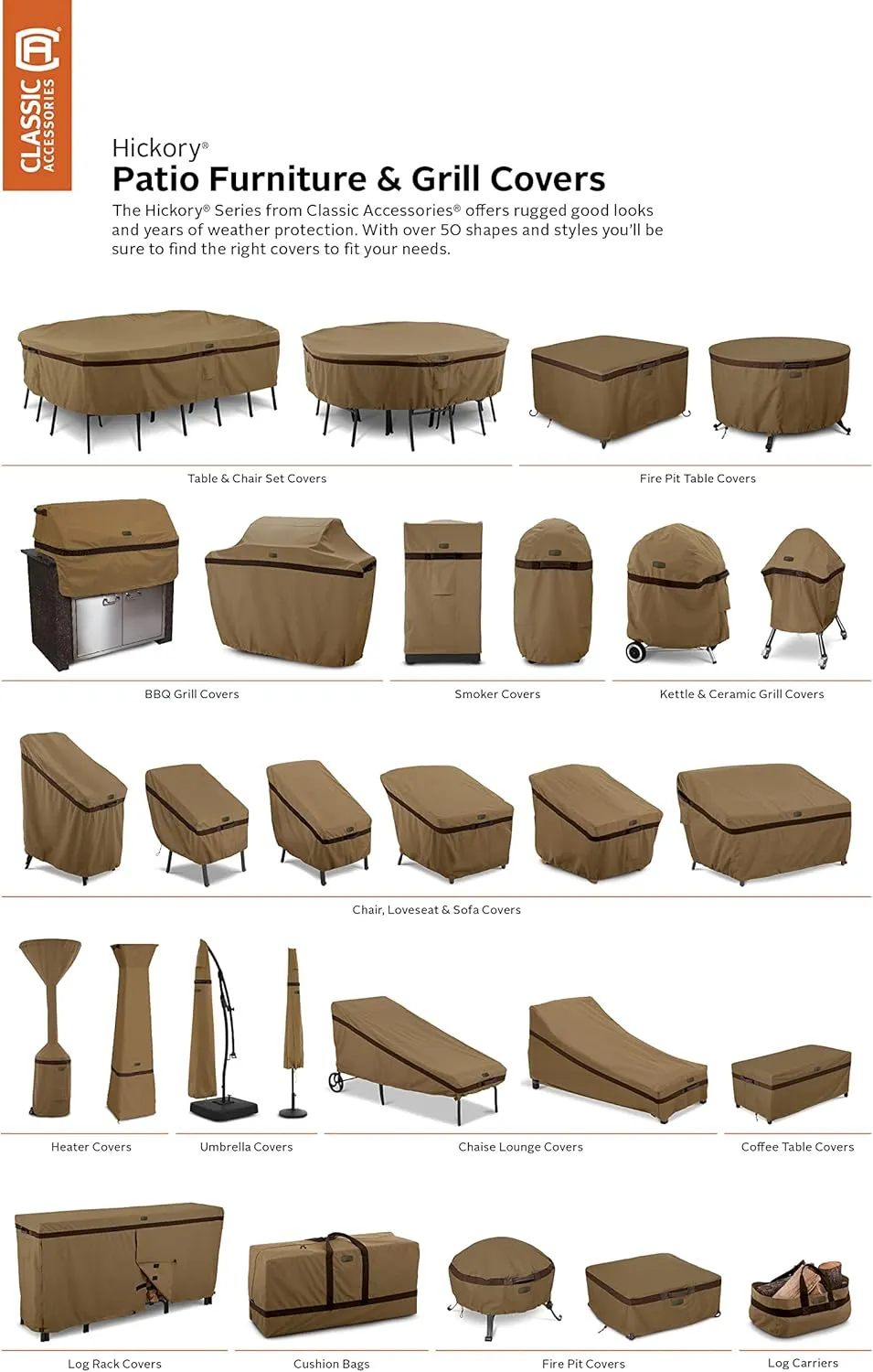 Classic Accessories Hickory Water-Resistant 58 Inch BBQ Grill Cover