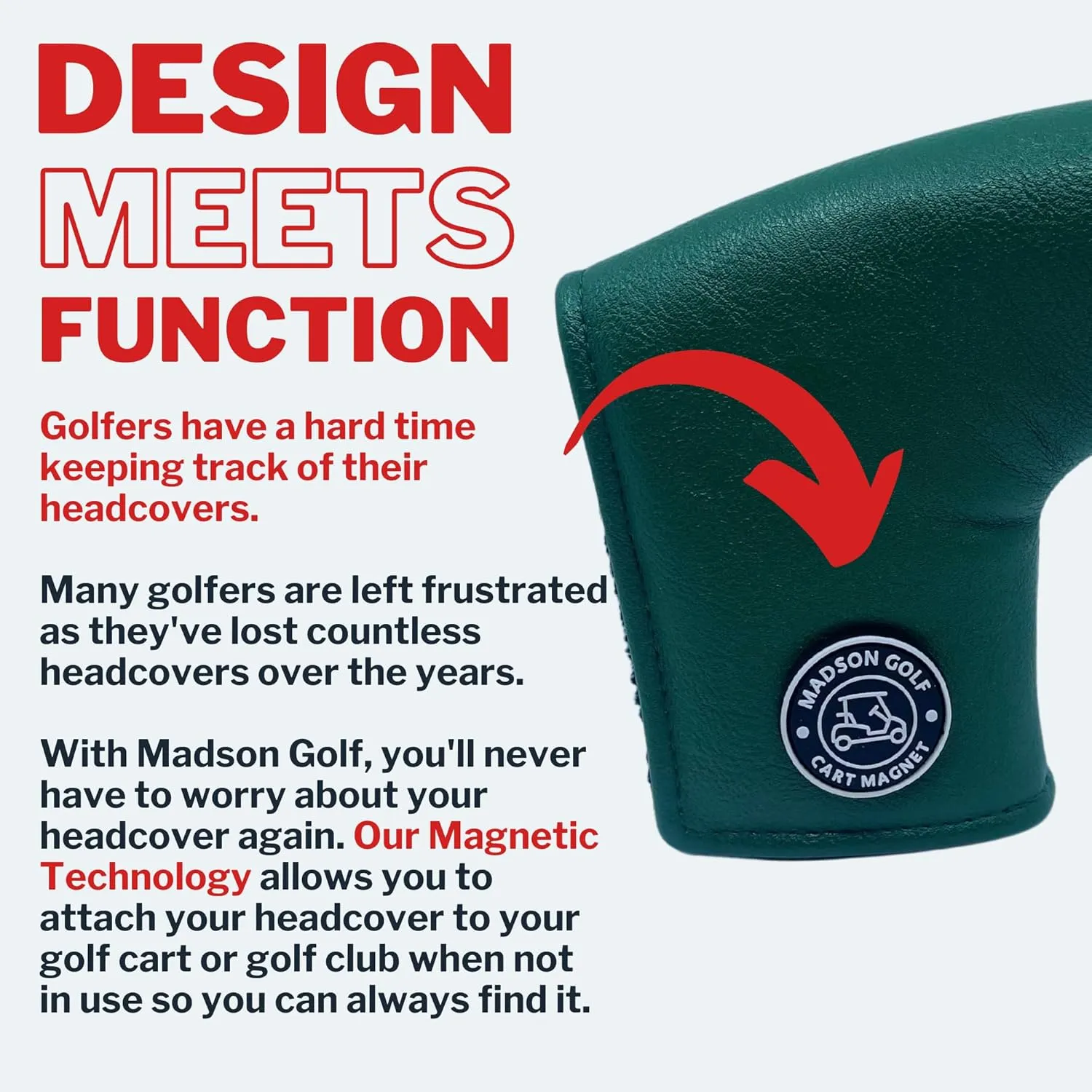 Classic Blade and Mallet Putter Headcovers with Madson Golf Cart Magnet for Secure Positioning and Quick Access, Protective PU Leather Head Covers, Magnetic Golf Accessories
