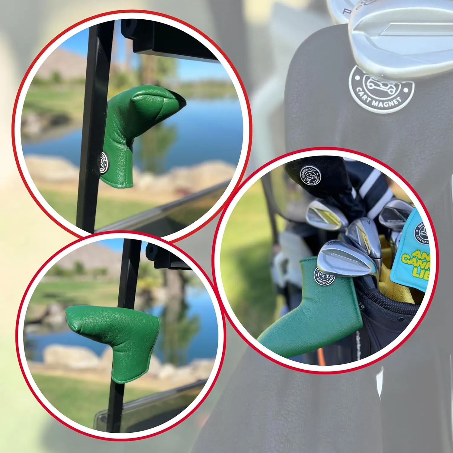 Classic Blade and Mallet Putter Headcovers with Madson Golf Cart Magnet for Secure Positioning and Quick Access, Protective PU Leather Head Covers, Magnetic Golf Accessories