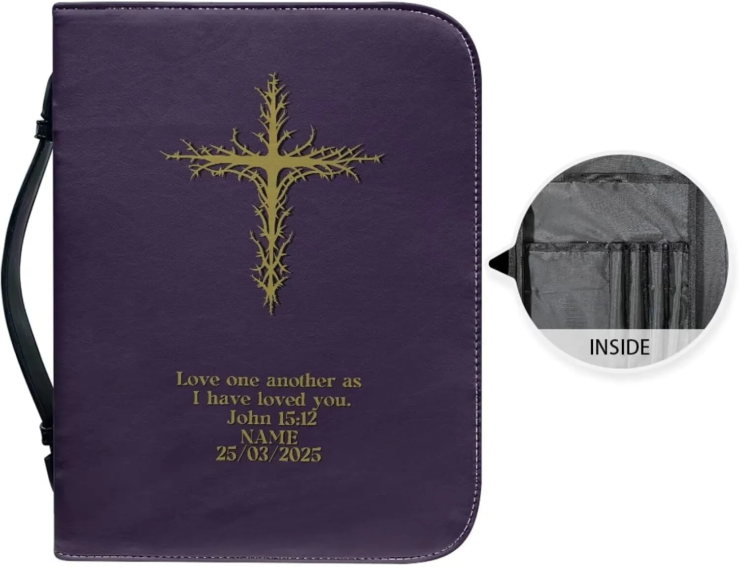 Classic PU Leather Bible Cover for Women Inspirational Bible Verse Design Bible Case with Handle Zip Around Church Bag Tote XL Size