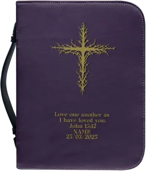 Classic PU Leather Bible Cover for Women Inspirational Bible Verse Design Bible Case with Handle Zip Around Church Bag Tote XL Size