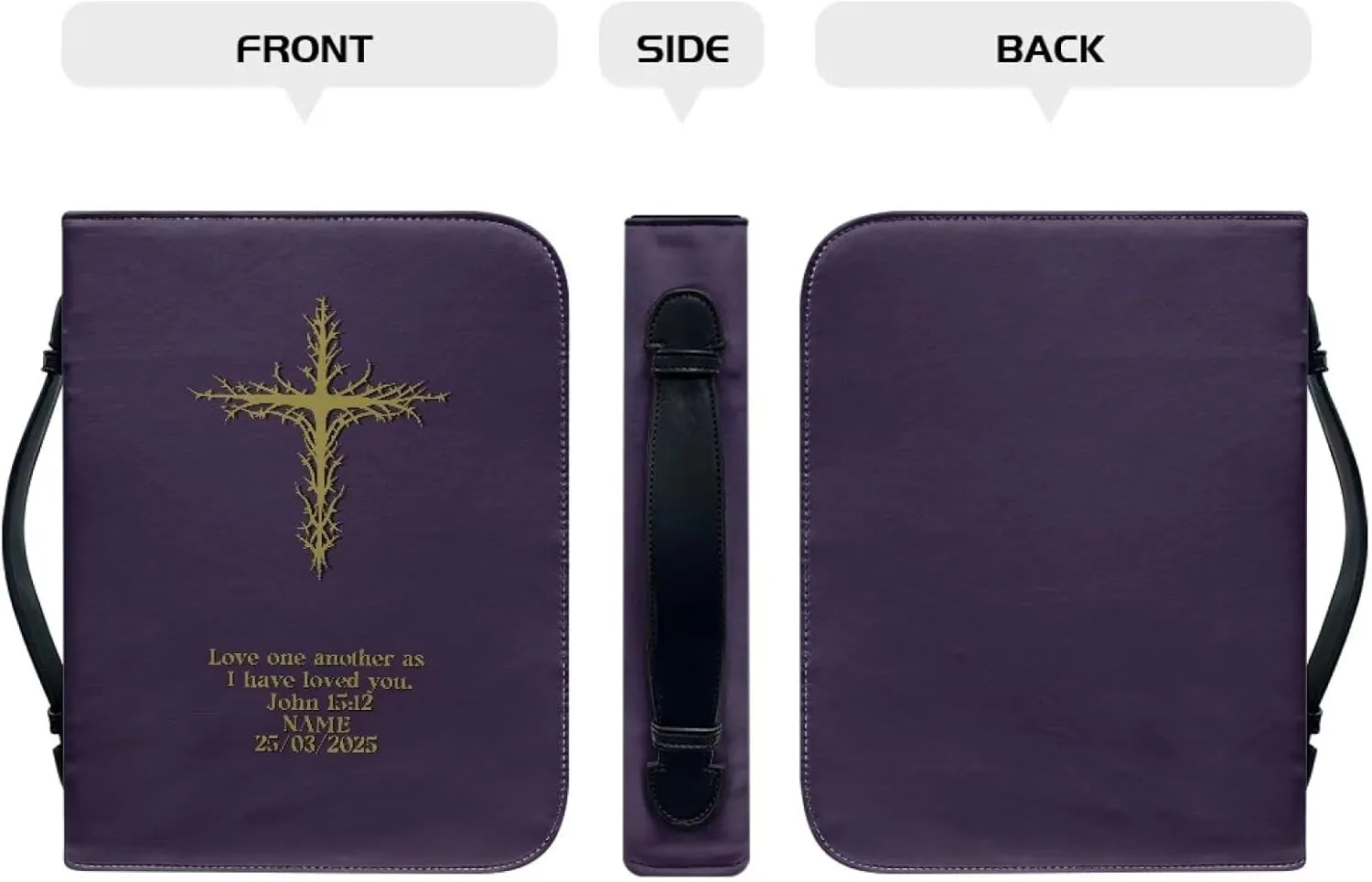 Classic PU Leather Bible Cover for Women Inspirational Bible Verse Design Bible Case with Handle Zip Around Church Bag Tote XL Size