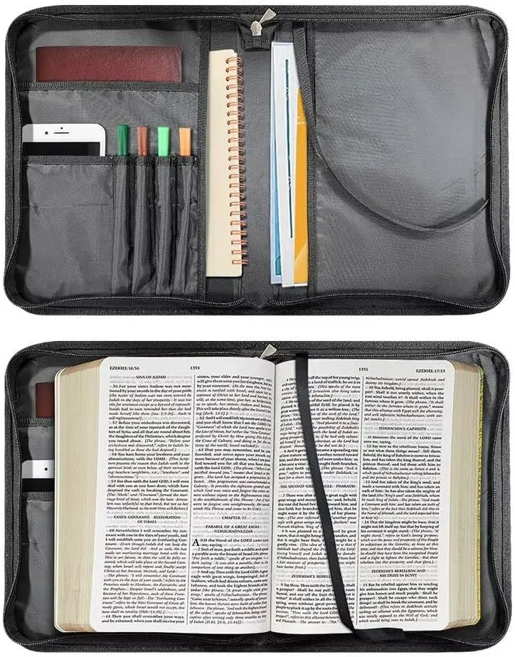 Classic PU Leather Bible Cover for Women Inspirational Bible Verse Design Bible Case with Handle Zip Around Church Bag Tote XL Size
