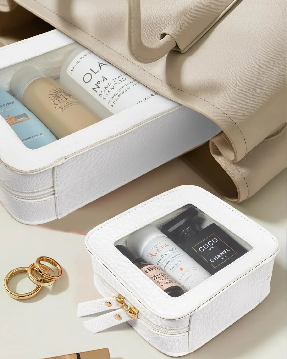 Clear Makeup Bag Set for Women, Travel Makeup Pouch Portable Waterproof Cosmetic Bags with Zipper Clear Toiletry Bag for Traveling Small Make up Pouch for Purse Mini Cosmetic Case Car Organizer Bag ﻿