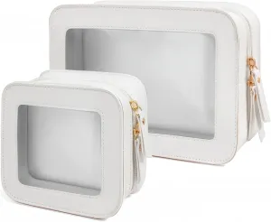 Clear Makeup Bag Set for Women, Travel Makeup Pouch Waterproof Cosmetic Bags with Zipper Clear Toiletry Bag for Traveling Small Make up Pouch for Purse Mini Cosmetic Case Car Organizer (White)