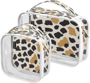 Clear Makeup Bags Graffiti Dairy Cow Transparent Travel Cosmetic Bag with Handle for Toiletries 2 Pack, A04S23023