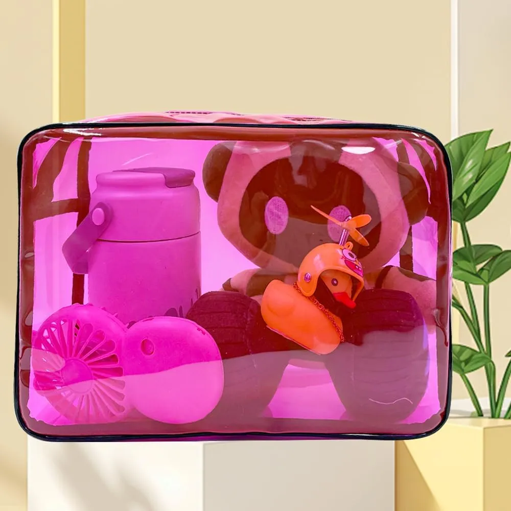 Clear Toiletry Bag, PVC Makeup Bag for Women, Spacious Clear Cosmetic & Toiletry Pouch，Large Transparent Makeup Pouch for Travel (Pink)