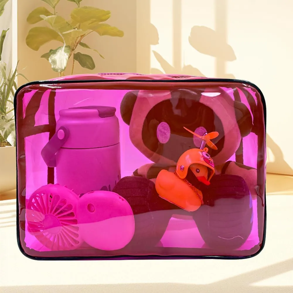Clear Toiletry Bag, PVC Makeup Bag for Women, Spacious Clear Cosmetic & Toiletry Pouch，Large Transparent Makeup Pouch for Travel (Pink)