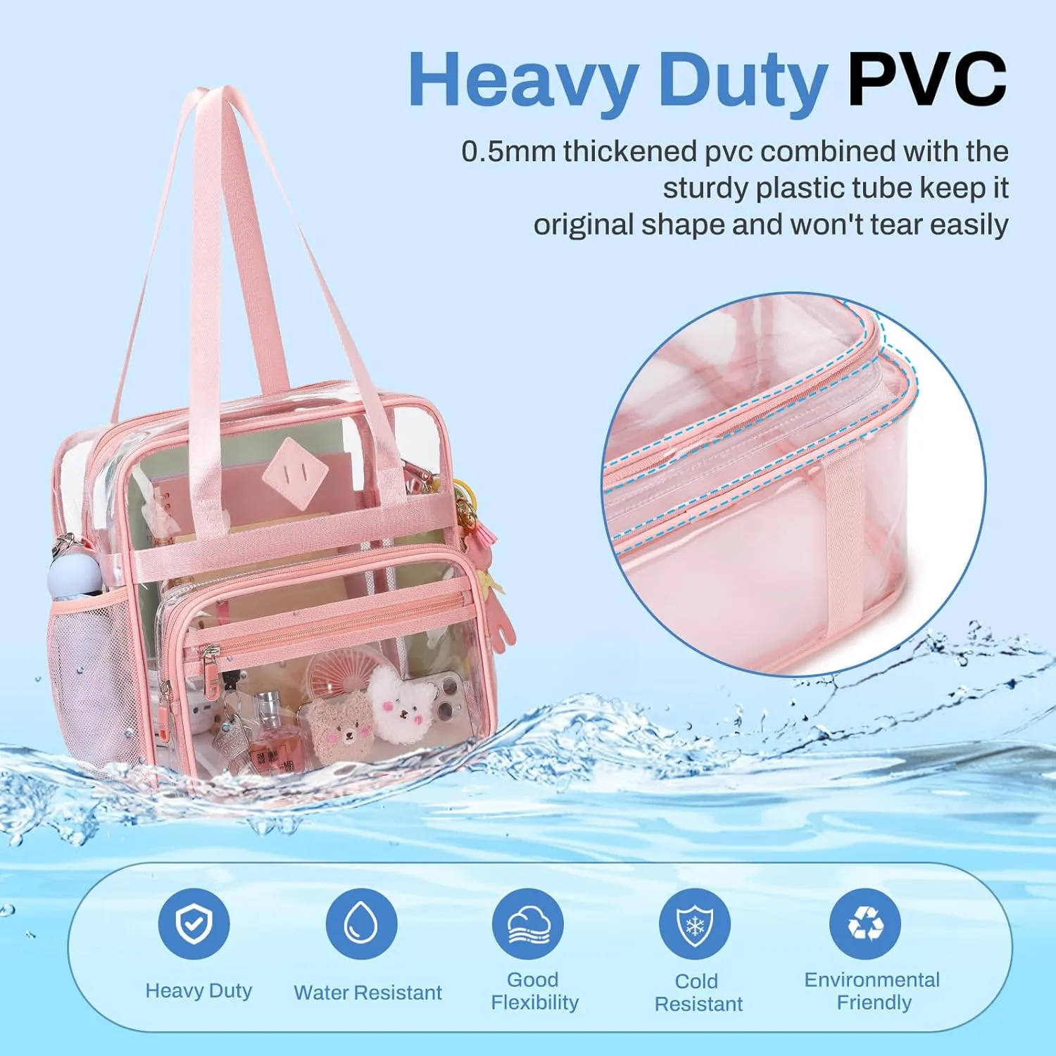 Clear Tote Bag - 12x6x12 See Through Stadium Event Bag for Women