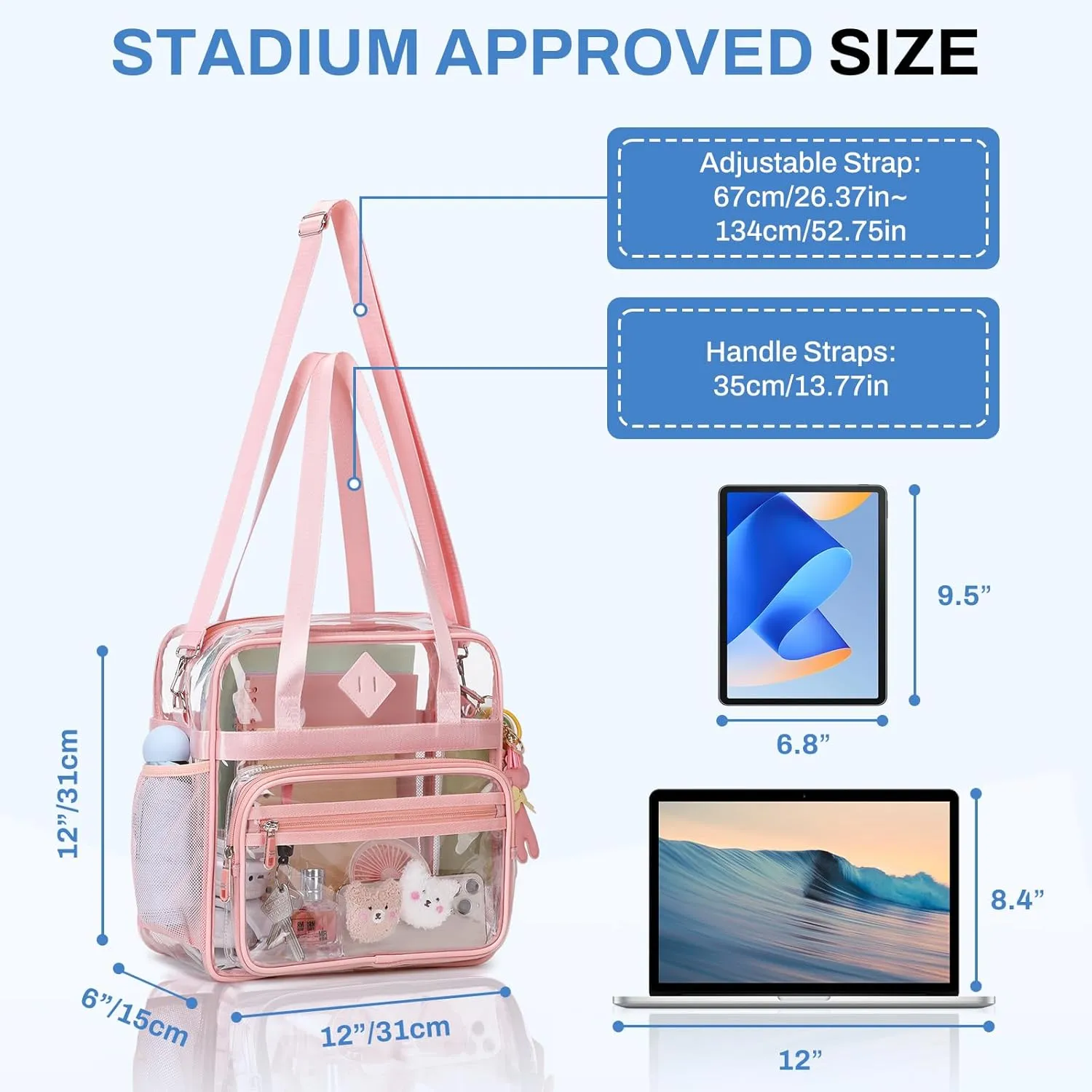 Clear Tote Bag - 12x6x12 See Through Stadium Event Bag for Women