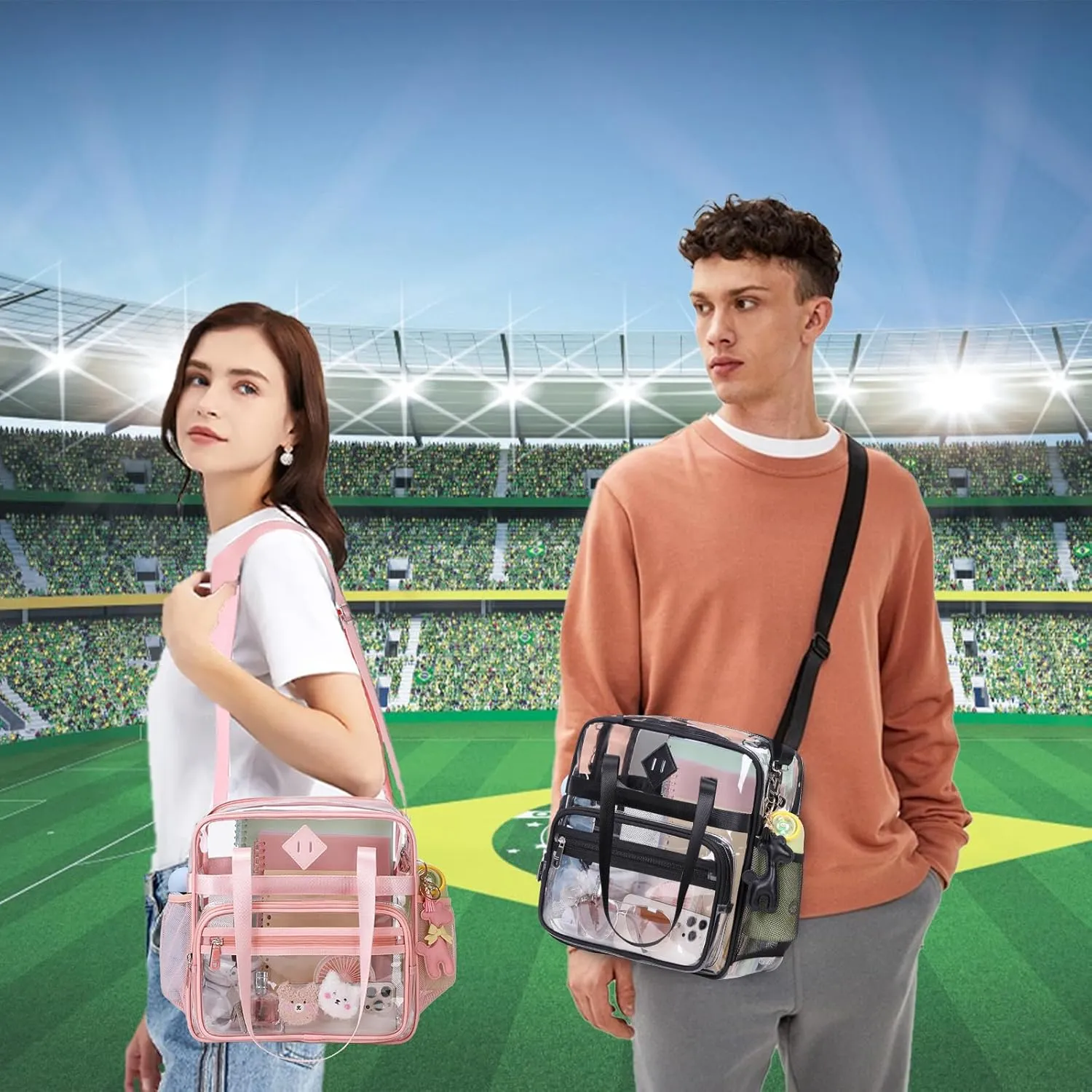 Clear Tote Bag - 12x6x12 See Through Stadium Event Bag for Women