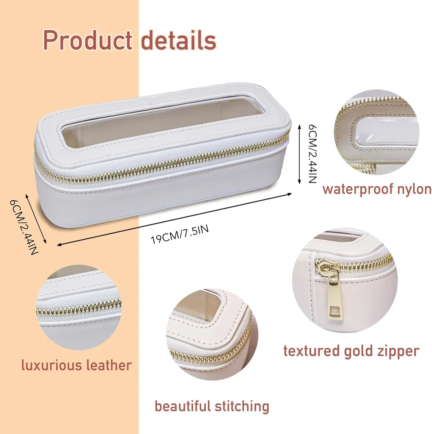 Clear Travel Makeup Pouch, Portable Brush Bag，Toiletry Cosmetics Bag, Waterproof Makeup Bag with Zipper for Women(Brown 5168)
