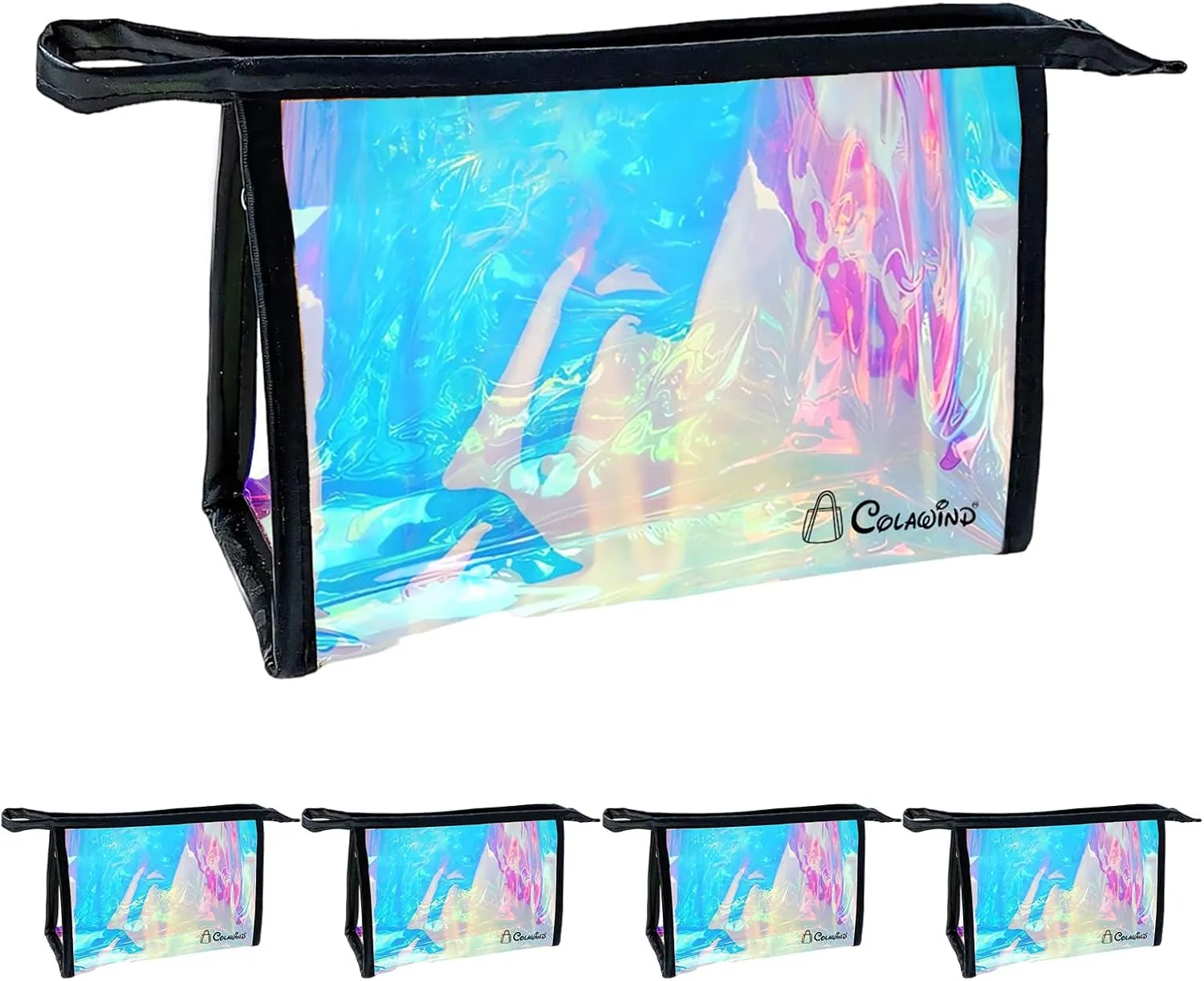 Clear Waterproof Cosmetic Bag, 5 Pcs Holographic Makeup Bags, PVC Multi-Function Zippered Pouch Makeup Bag, Portable Toiletry Bag for Beach Pool, Bathroom, Travel