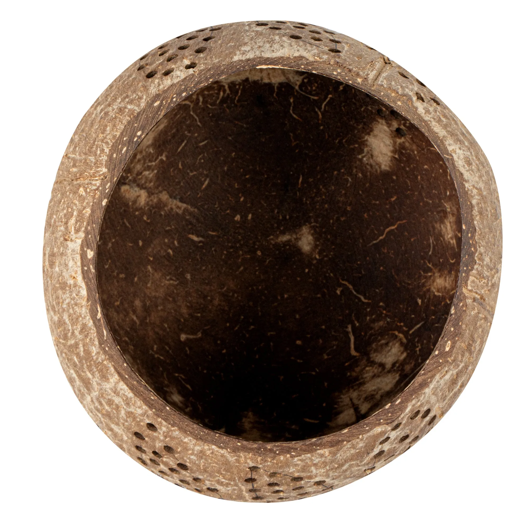 Coco Casa Brown Handmade Coconut Shell Candle Holder - Leaf Pattern - 4" x 4" x 3 1/4" - 10 count box