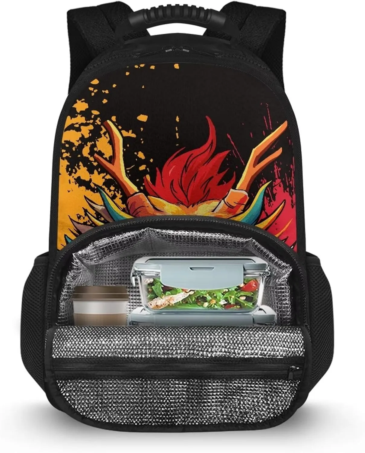 COEQINE Lunch Backpack For Women,Loong Cartoon 3D Animal Leafproof Backpack With Lunchbag Pocket for Women Men Cooler Novelty Book Laptop Backpack Keep Food Warm Daypack