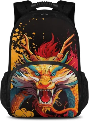 COEQINE Lunch Backpack For Women,Loong Cartoon 3D Animal Leafproof Backpack With Lunchbag Pocket for Women Men Cooler Novelty Book Laptop Backpack Keep Food Warm Daypack