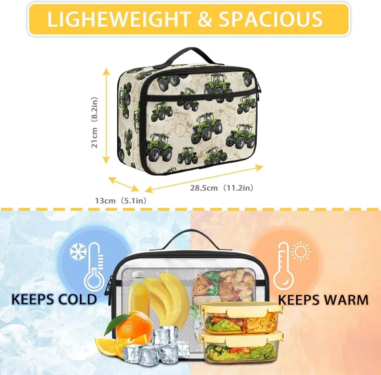 COEQINE Trucks Lunch Box for Boys School Lunch Box Ice Packs Reusable Insulated Lunch Bag For Kids Teen Middle School Elementary Pre School Handbag Keep Food Warm or Cold