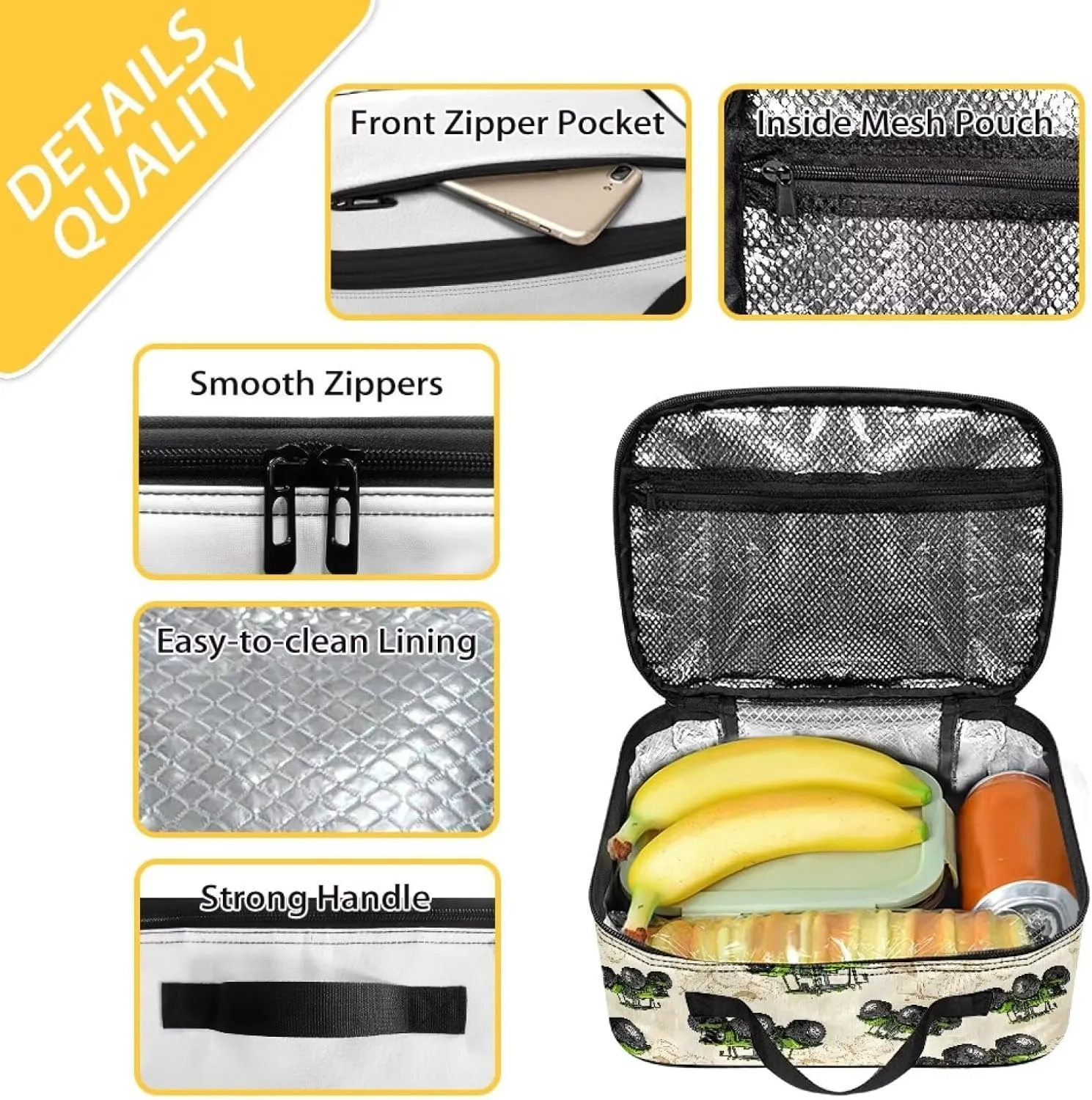 COEQINE Trucks Lunch Box for Boys School Lunch Box Ice Packs Reusable Insulated Lunch Bag For Kids Teen Middle School Elementary Pre School Handbag Keep Food Warm or Cold