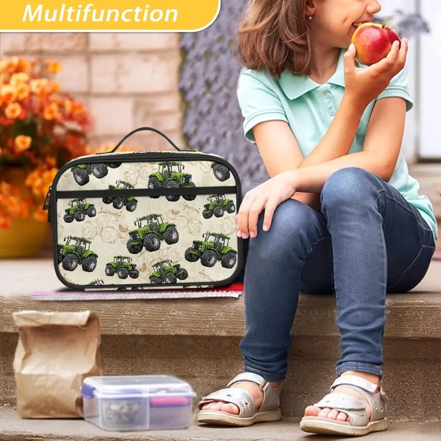 COEQINE Trucks Lunch Box for Boys School Lunch Box Ice Packs Reusable Insulated Lunch Bag For Kids Teen Middle School Elementary Pre School Handbag Keep Food Warm or Cold
