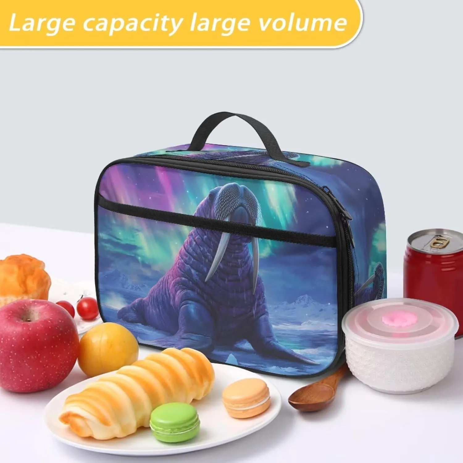 COEQINE Walrus School Lunch Box for Men Boys Elementary Pre School Handbag with Handles Travel Lunchbox Boys 8-12 Insulated Reusable Men Lunch Bag for Work Back to School Gifts
