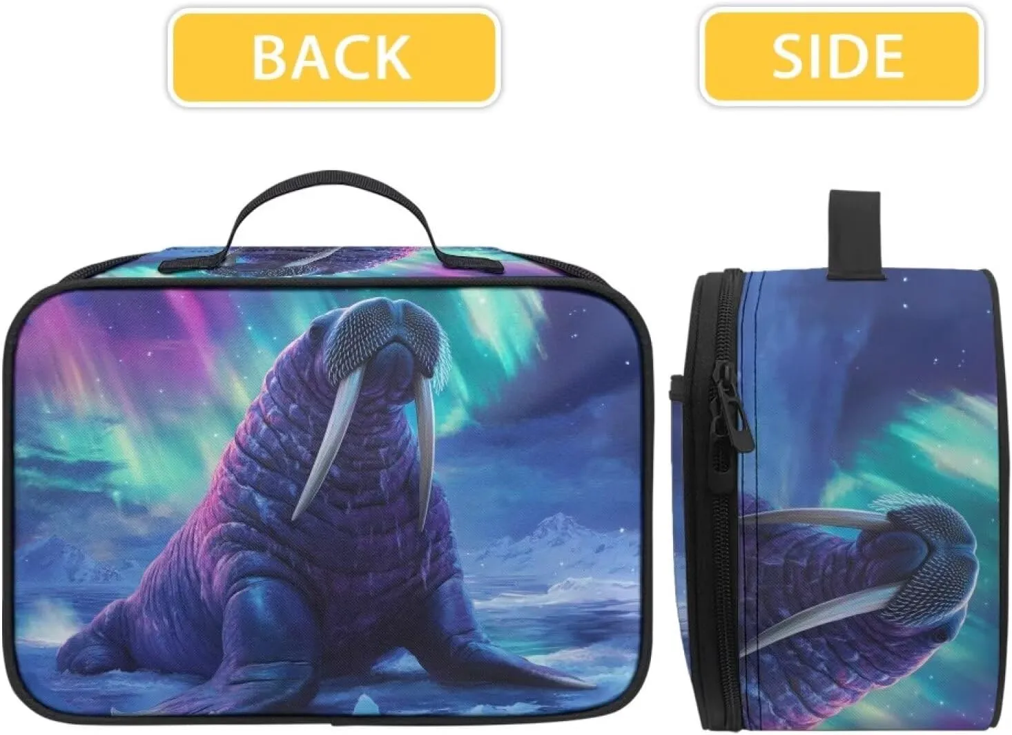 COEQINE Walrus School Lunch Box for Men Boys Elementary Pre School Handbag with Handles Travel Lunchbox Boys 8-12 Insulated Reusable Men Lunch Bag for Work Back to School Gifts