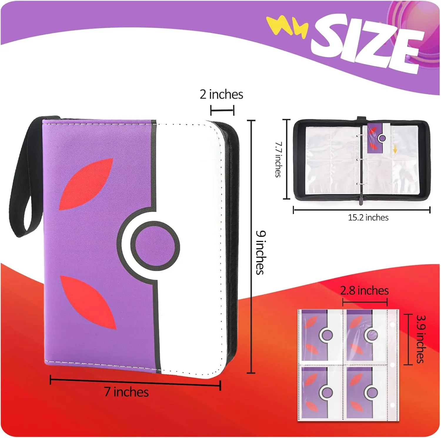 Collectible Trading Card Binder, 400 Pockets Card Holder with 50 Removable Sleeves, Portable Collection Binder Album Book Case Storage, Zipper Card Protective Sleeves for TCG, Sports Card