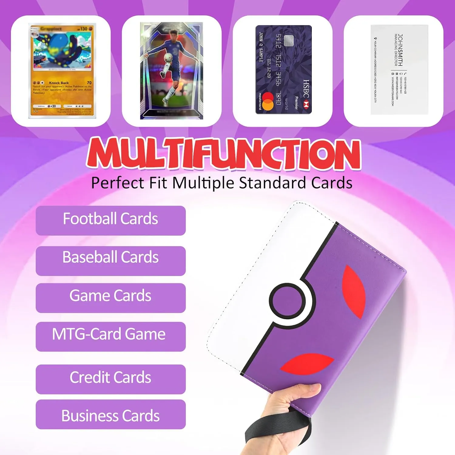 Collectible Trading Card Binder, 400 Pockets Card Holder with 50 Removable Sleeves, Portable Collection Binder Album Book Case Storage, Zipper Card Protective Sleeves for TCG, Sports Card