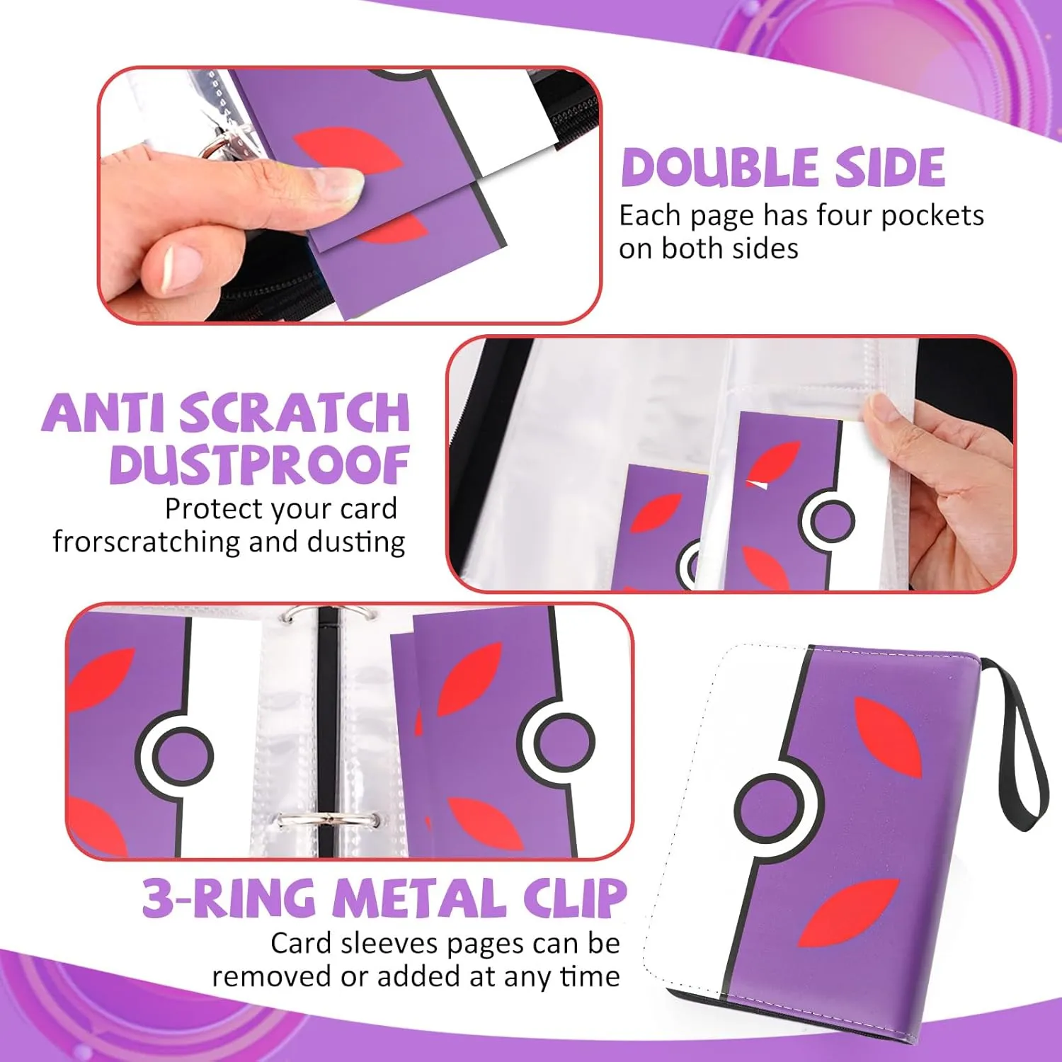 Collectible Trading Card Binder, 400 Pockets Card Holder with 50 Removable Sleeves, Portable Collection Binder Album Book Case Storage, Zipper Card Protective Sleeves for TCG, Sports Card