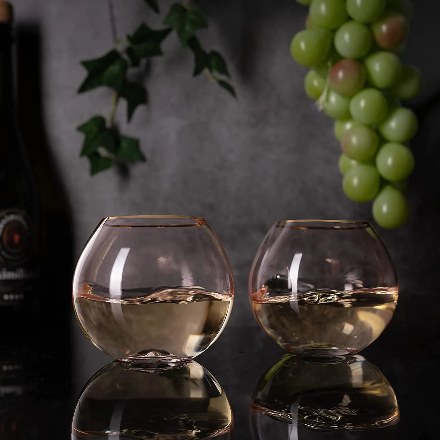 Colored Blush Pink & Gilded Rim Stemless Wine Glass 18 oz Set Of 2