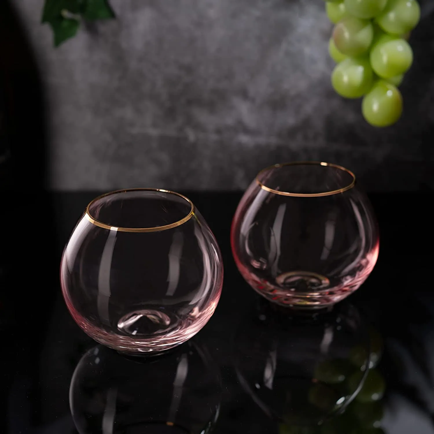 Colored Blush Pink & Gilded Rim Stemless Wine Glass 18 oz Set Of 2
