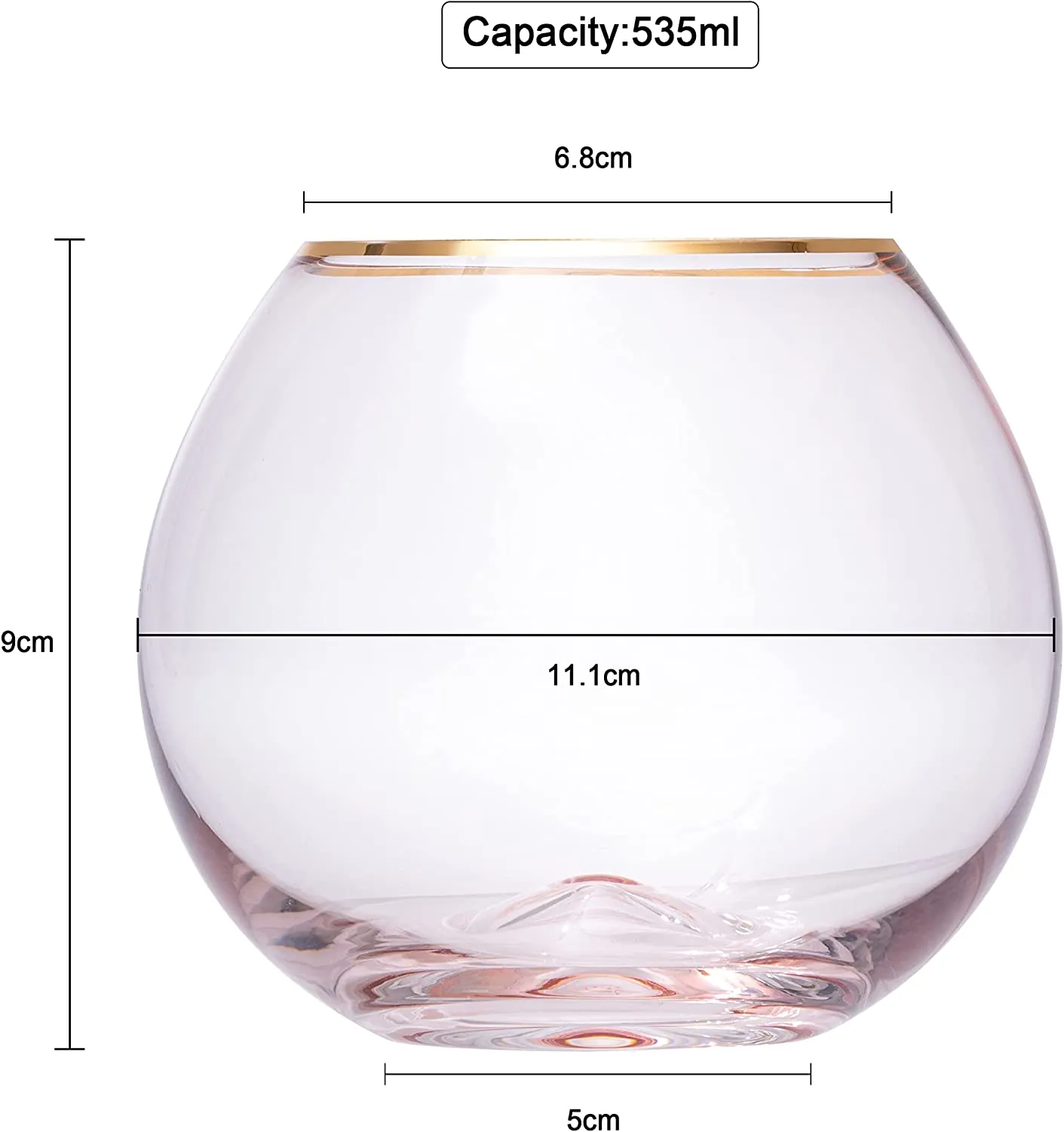 Colored Blush Pink & Gilded Rim Stemless Wine Glass 18 oz Set Of 2