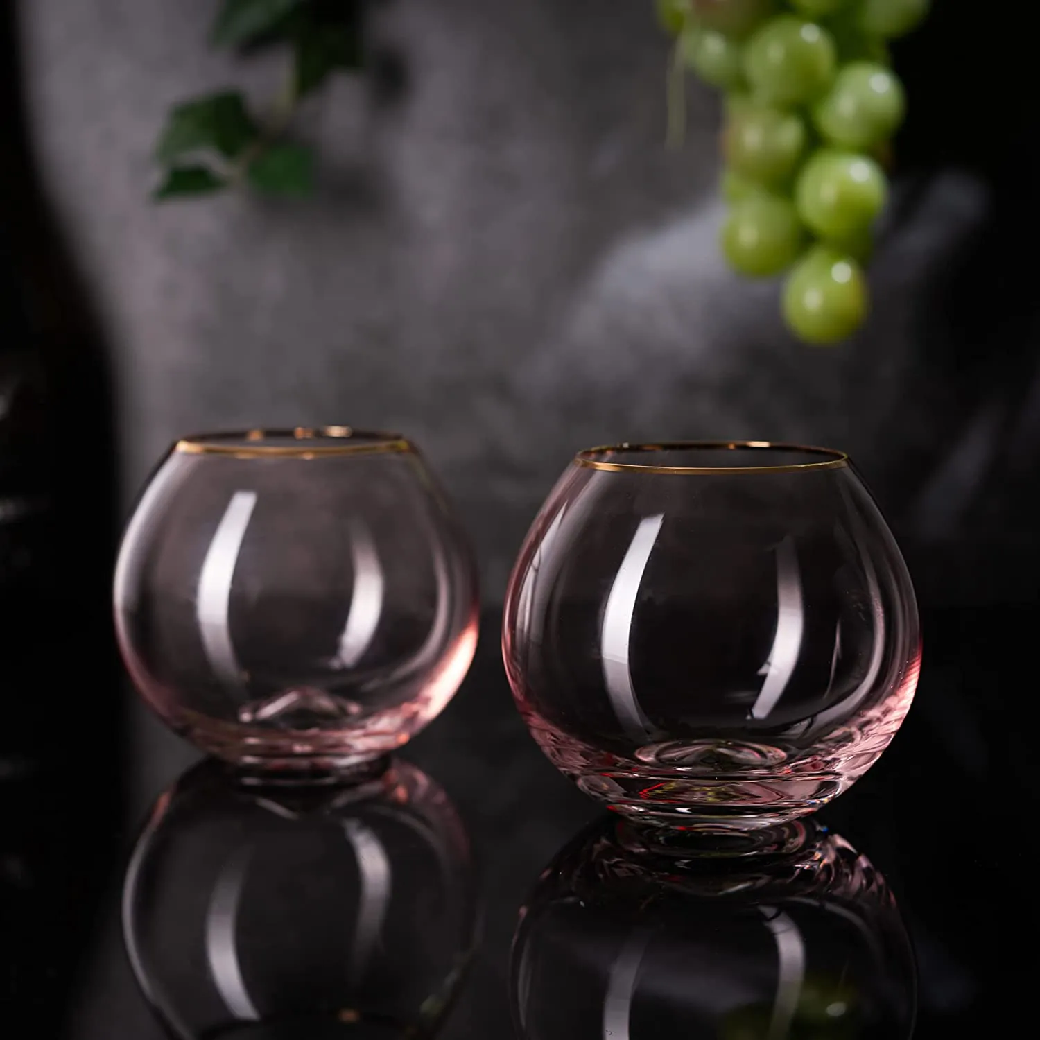 Colored Blush Pink & Gilded Rim Stemless Wine Glass 18 oz Set Of 2