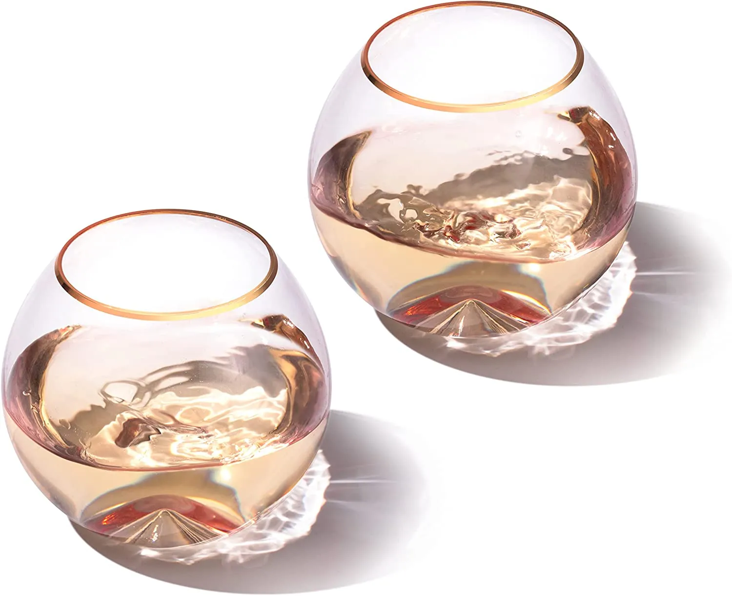 Colored Blush Pink & Gilded Rim Stemless Wine Glass 18 oz Set Of 2