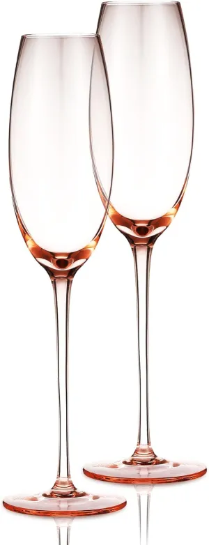 Colored Champagne Flutes Set of 2 - Elegant Champagne Glasses - 7.3oz (Rose Pink)