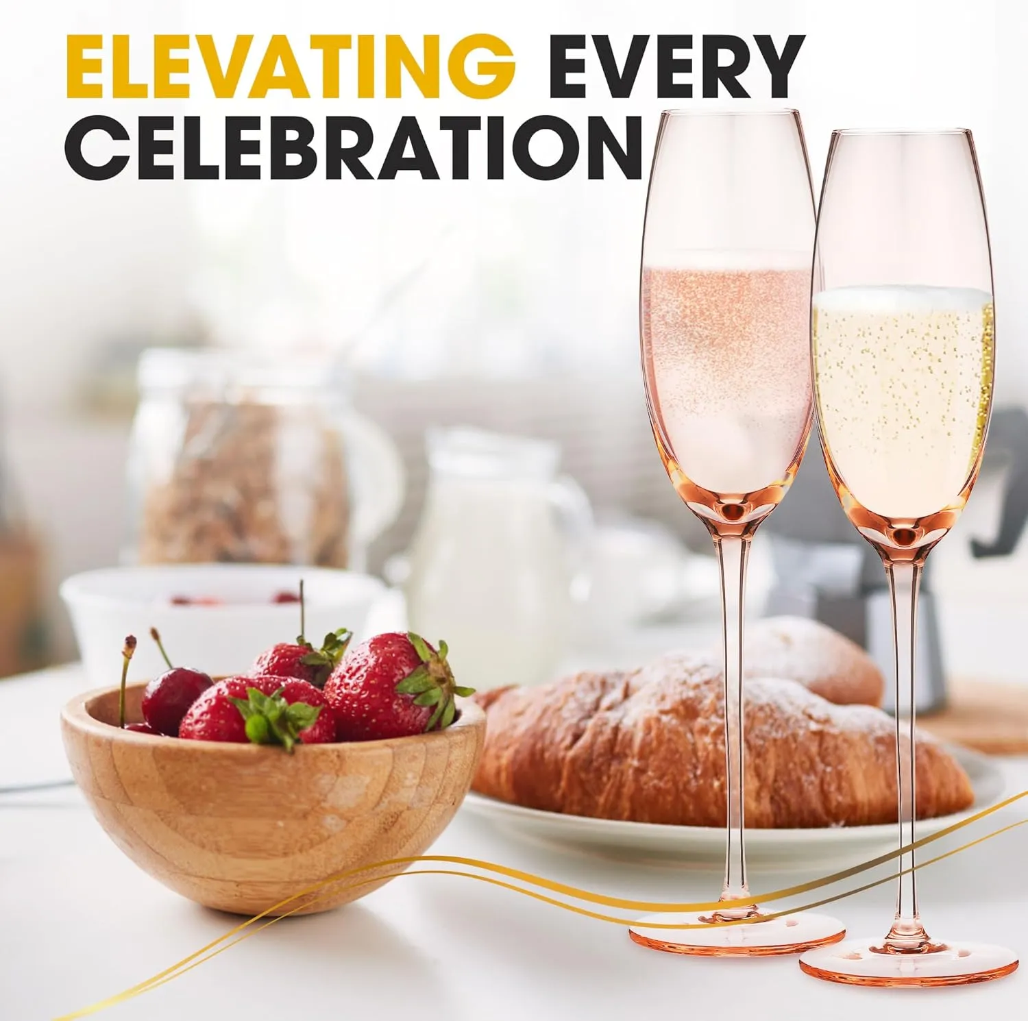 Colored Champagne Flutes Set of 2 - Elegant Champagne Glasses - 7.3oz (Rose Pink)