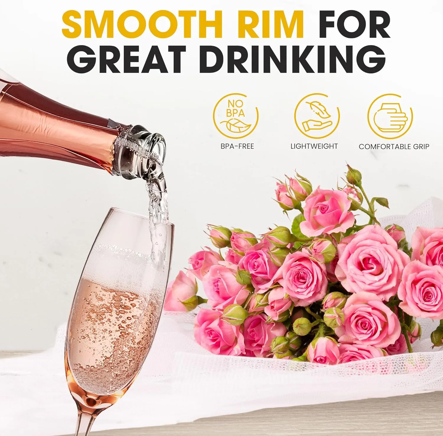 Colored Champagne Flutes Set of 2 - Elegant Champagne Glasses - 7.3oz (Rose Pink)