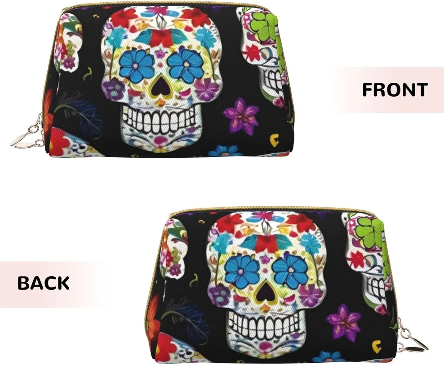 Colorful Flower Skulls Toiletry Pouch, Travel-Friendly Makeup Organizer For Makeup Brushes, Lipsticks
