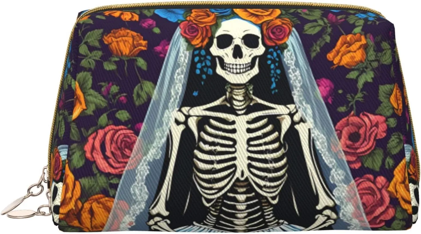 Colorful Flower Skulls Toiletry Pouch, Travel-Friendly Makeup Organizer For Makeup Brushes, Lipsticks