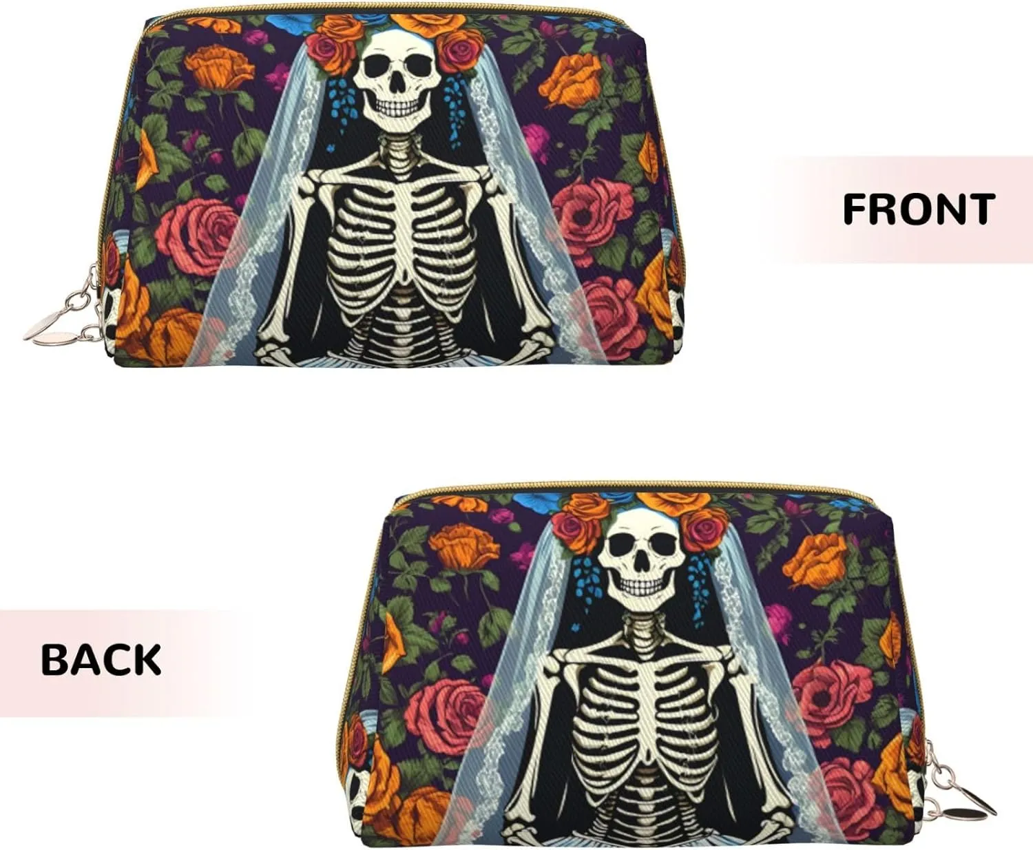 Colorful Flower Skulls Toiletry Pouch, Travel-Friendly Makeup Organizer For Makeup Brushes, Lipsticks
